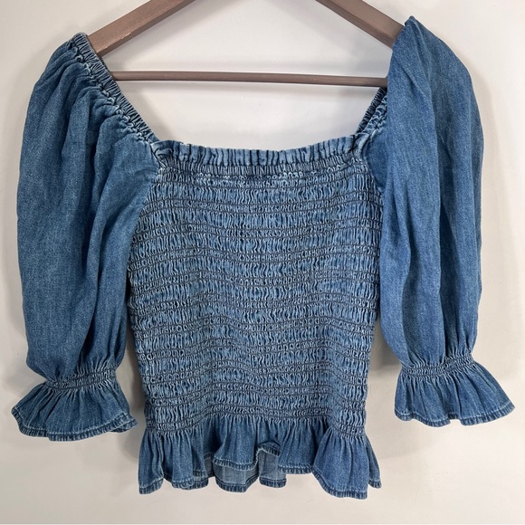 GAP Blue Smocked Blouse with Ruffle Details - Picture 4 of 6